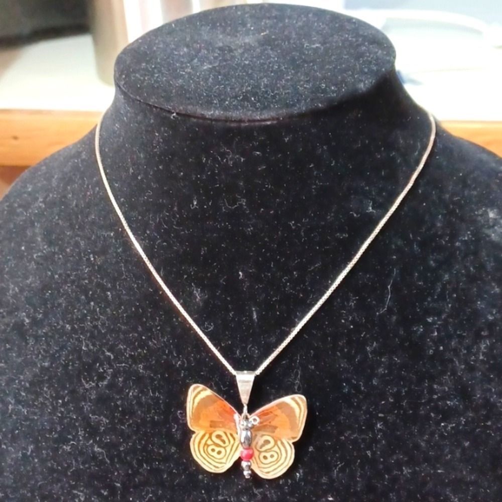 Sterling Silver Box Chain 18 L W,/ Pewter Butterly Necklace